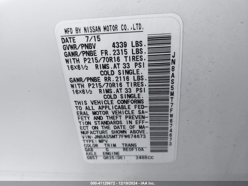 2015 NISSAN ROGUE SELECT S - JN8AS5MT7FW674673