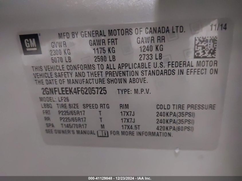 VIN 2GNFLEEK4F6205725 2015 CHEVROLET EQUINOX no.9