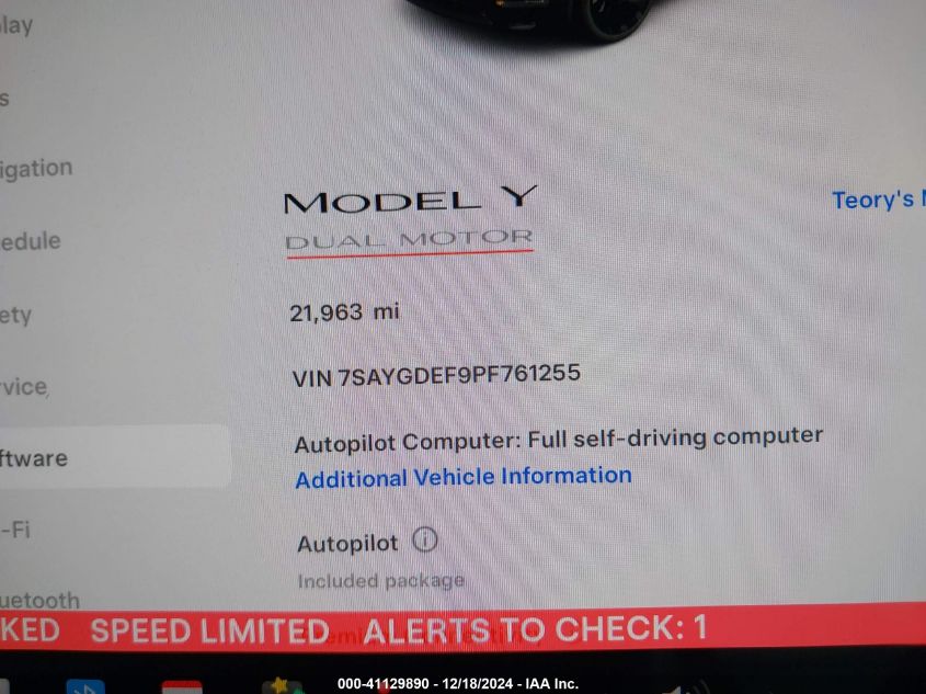 2023 Tesla Model Y Performance Dual Motor All-Wheel Drive VIN: 7SAYGDEF9PF761255 Lot: 41129890