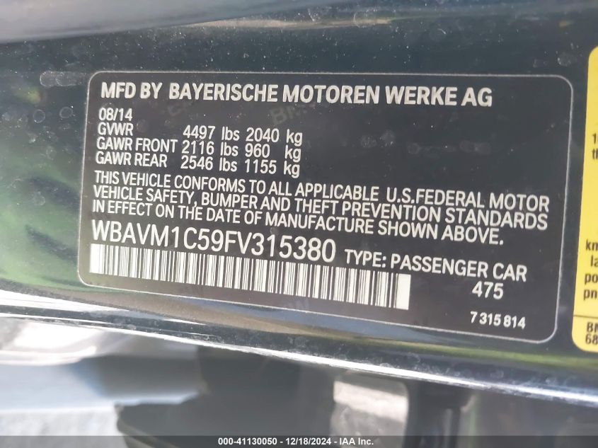 VIN WBAVM1C59FV315380 2015 BMW X1, Sdrive28I no.9