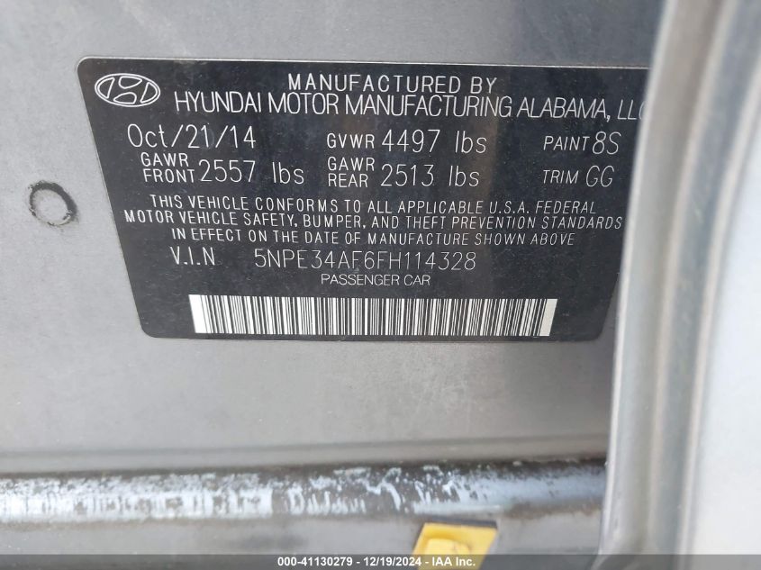 VIN 5NPE34AF6FH114328 2015 Hyundai Sonata, Sport no.9