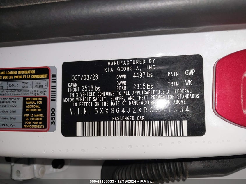 2024 KIA K5 VIN: 5XXG64J2XRG251334