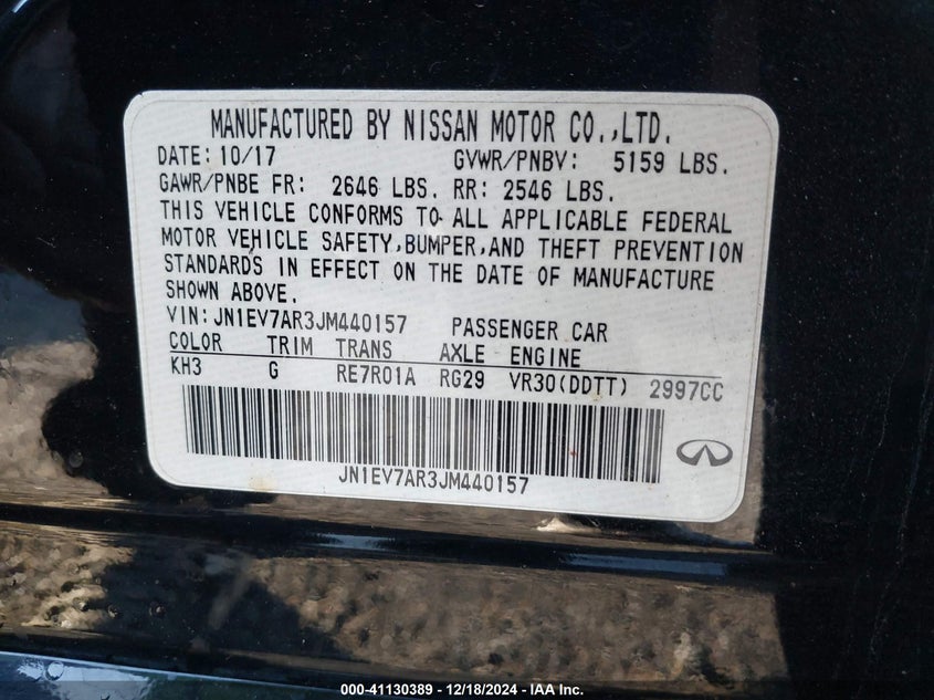 2018 INFINITI Q50 3.0T LUXE - JN1EV7AR3JM440157