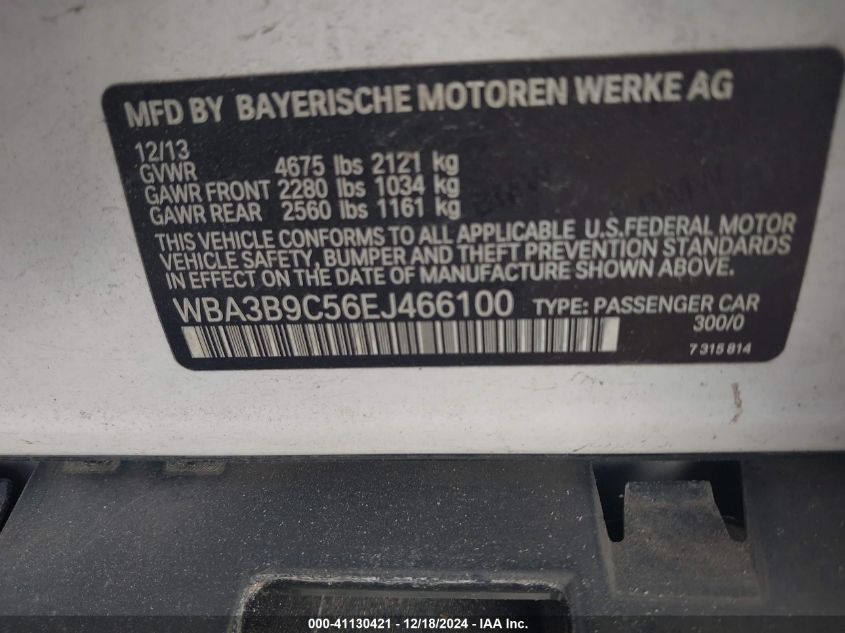 VIN WBA3B9C56EJ466100 2014 BMW 335I no.9