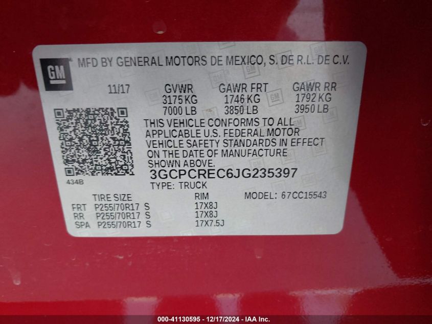 VIN 3GCPCREC6JG235397 2018 CHEVROLET SILVERADO 1500 no.9