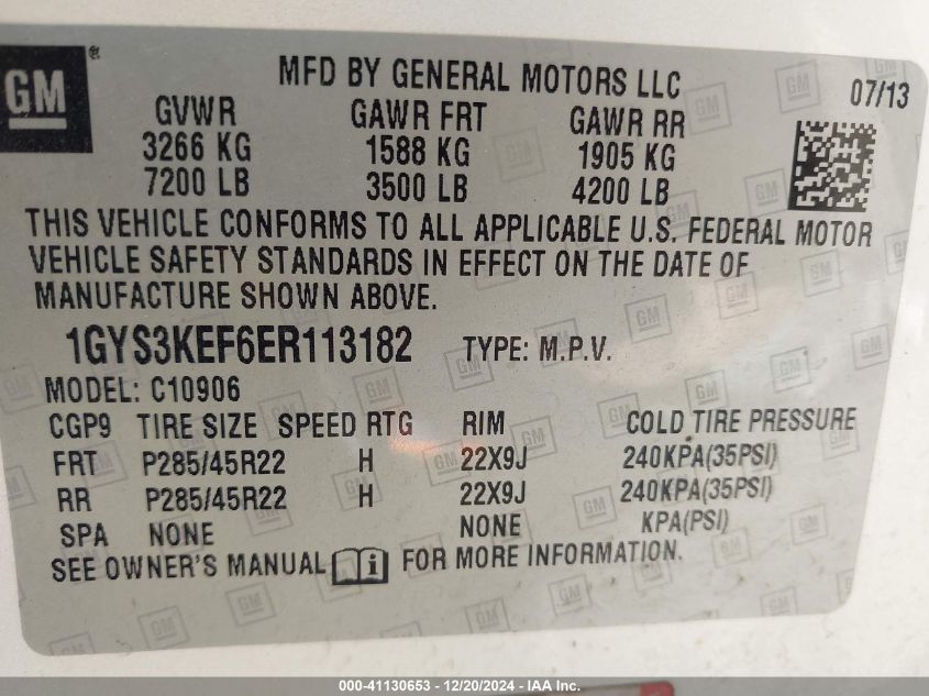 VIN 1GYS3KEF6ER113182 2014 CADILLAC ESCALADE ESV no.9