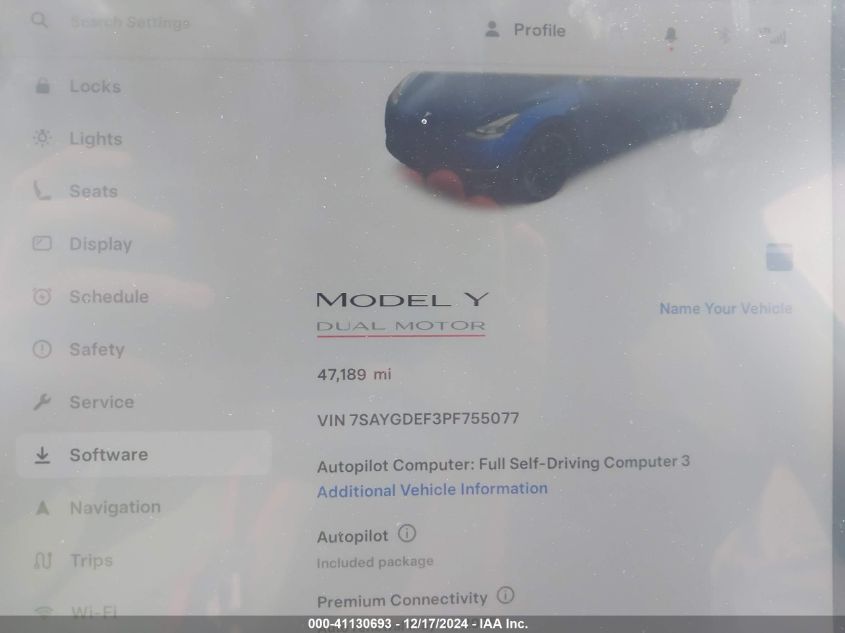 2023 Tesla Model Y Performance Dual Motor All-Wheel Drive VIN: 7SAYGDEF3PF755077 Lot: 41130693