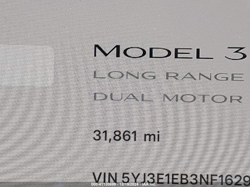 2022 Tesla Model 3 Long Range Dual Motor All-Wheel Drive VIN: 5YJ3E1EB3NF162955 Lot: 41130699