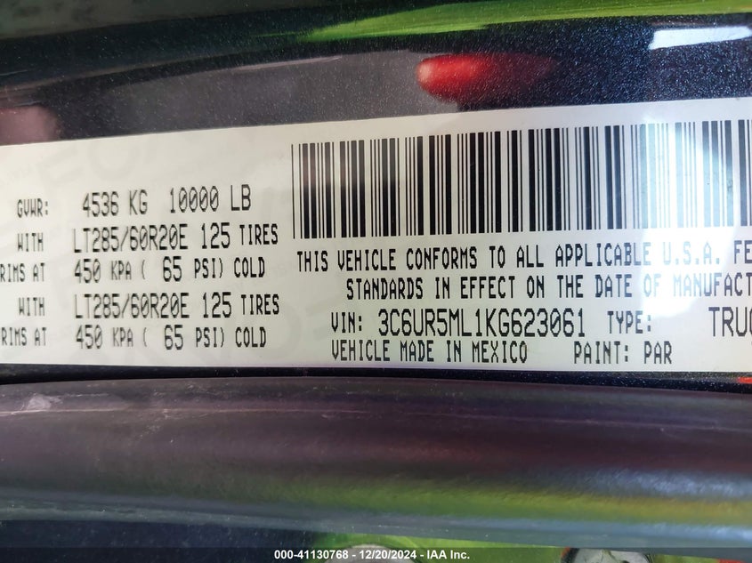 2019 RAM 2500 VIN: 3C6UR5ML1KG623061