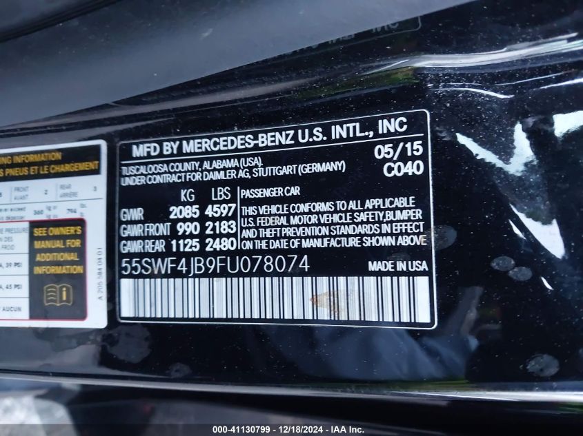 VIN 55SWF4JB9FU078074 2015 Mercedes-Benz C 300, Lux... no.9