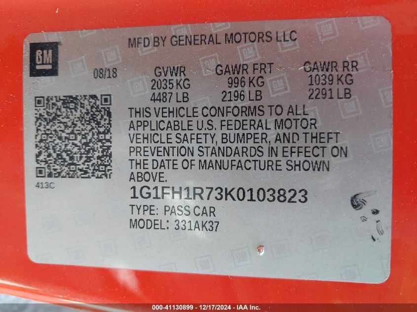 2019 CHEVROLET CAMARO 2SS - 1G1FH1R73K0103823