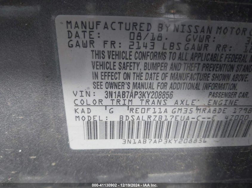 2019 NISSAN SENTRA SR - 3N1AB7AP3KY208856