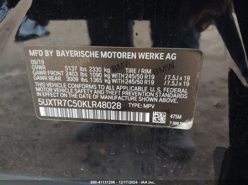 VIN 5UXTR7C50KLR48028 2019 BMW X3, Sdrive30I no.9