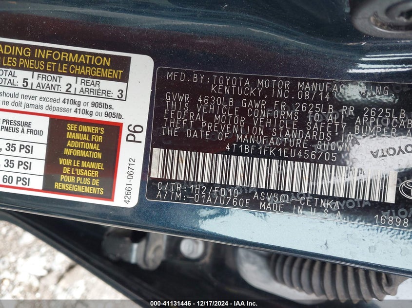 2014 Toyota Camry Le VIN: 4T1BF1FK1EU456705 Lot: 41131446