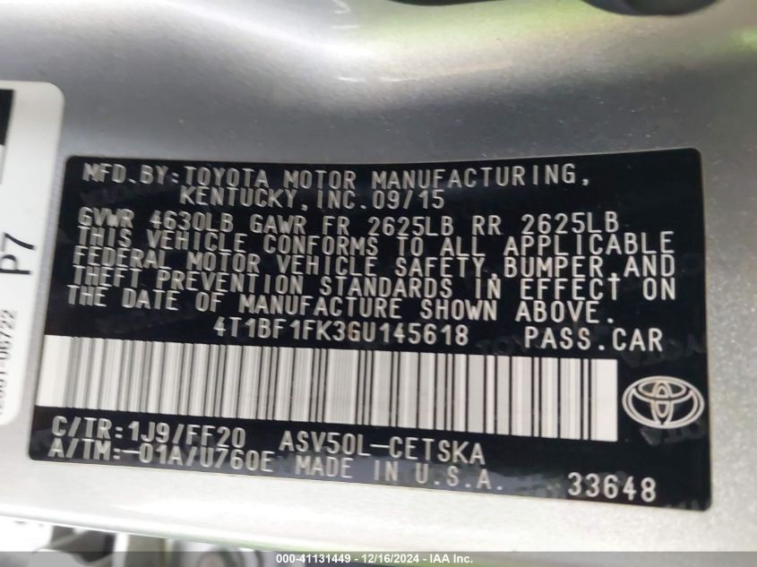 VIN 4T1BF1FK3GU145618 2016 TOYOTA CAMRY no.9