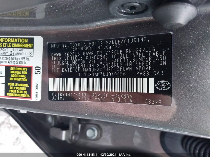 VIN 4T1C31AK7NU040856 2022 TOYOTA CAMRY no.9