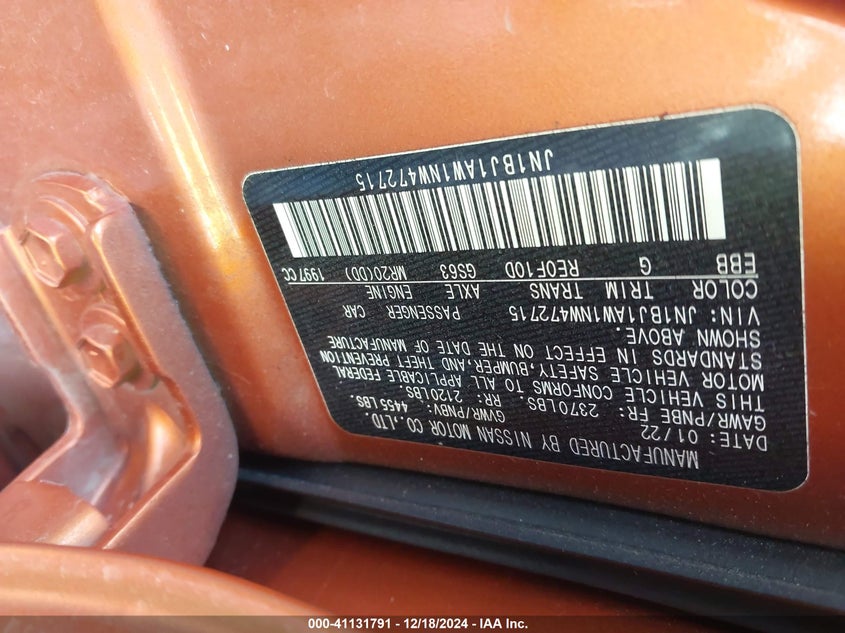 2022 NISSAN ROGUE SPORT VIN: JN1BJ1AW1NW472715