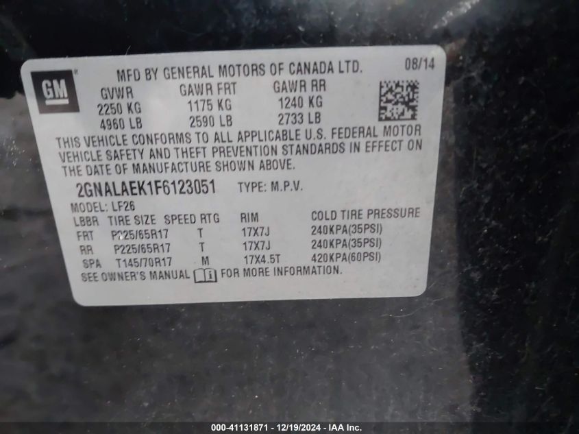 VIN 2GNALAEK1F6123051 2015 CHEVROLET EQUINOX no.9