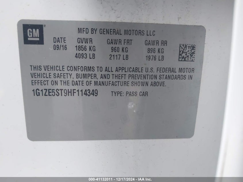 2017 CHEVROLET MALIBU VIN: 1G1ZE5ST9HF114349