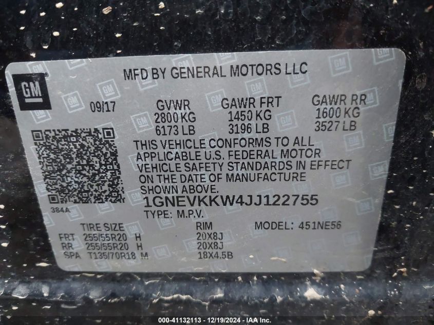 VIN 1GNEVKKW4JJ122755 2018 Chevrolet Traverse, High... no.9