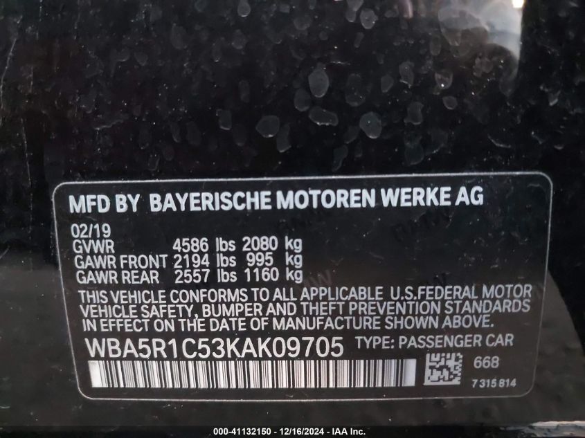 VIN WBA5R1C53KAK09705 2019 BMW 3 Series, 330I no.9