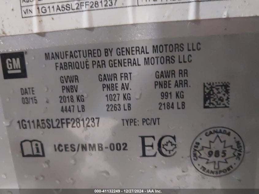 2015 CHEVROLET MALIBU 1FL - 1G11A5SL2FF281237