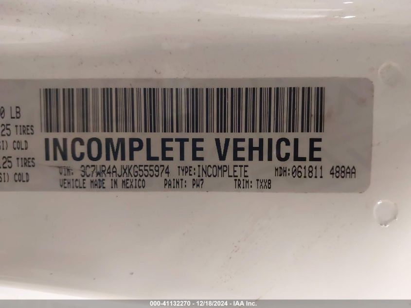 2019 RAM 2500 VIN: 3C7WR4AJXKG555974