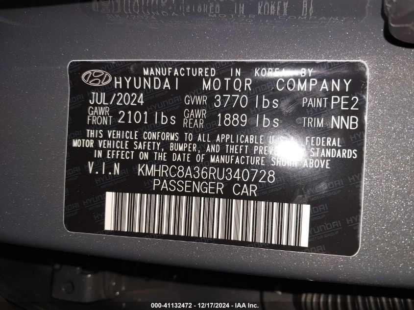 2024 Hyundai Venue Sel/Limited VIN: KMHRC8A36RU340728 Lot: 41132472