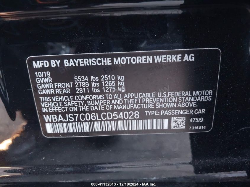 VIN WBAJS7C06LCD54028 2020 BMW M550I no.9