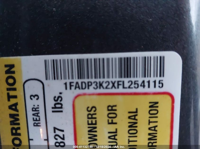 VIN 1FADP3K2XFL254115 2015 FORD FOCUS no.9