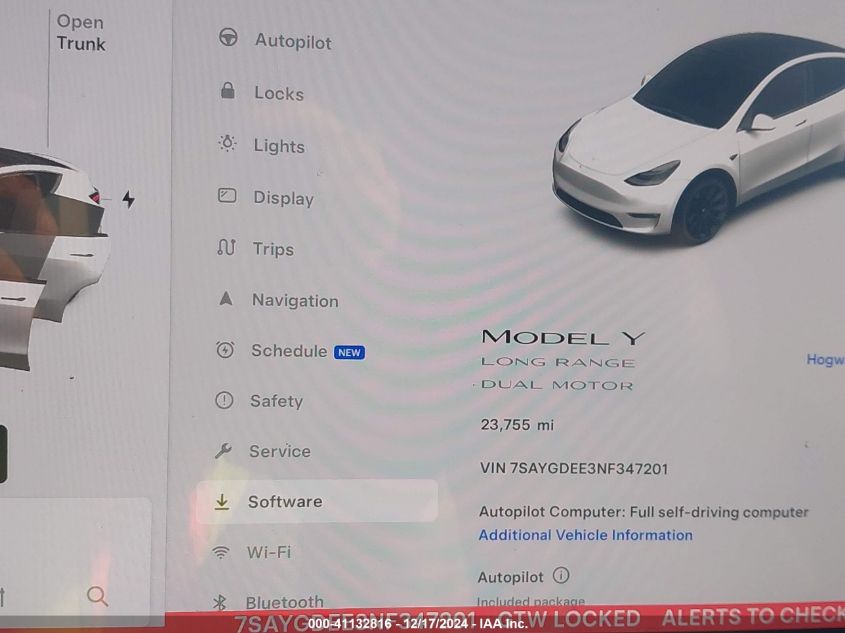 2022 Tesla Model Y Long Range Dual Motor All-Wheel Drive VIN: 7SAYGDEE3NF347201 Lot: 41132816