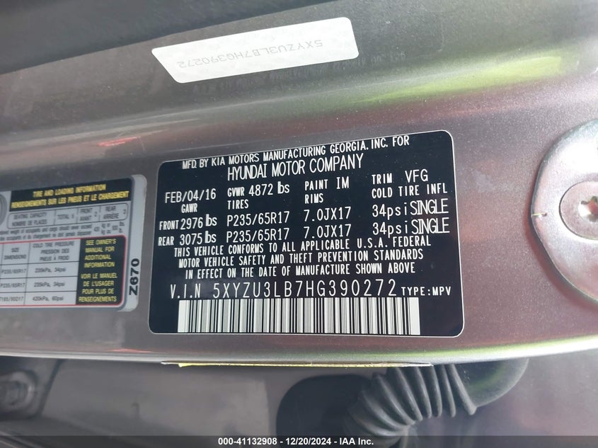 2017 HYUNDAI SANTA FE SPORT - 5XYZU3LB7HG390272