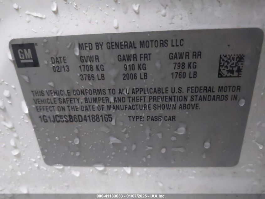 VIN 1G1JC5SB6D4188165 2013 CHEVROLET SONIC no.9