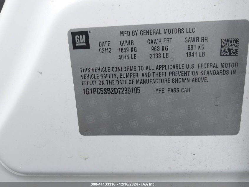 VIN 1G1PC5SB2D7239105 2013 CHEVROLET CRUZE no.9