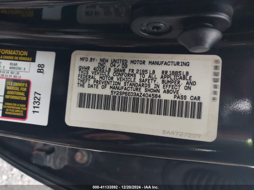 2010 PONTIAC VIBE VIN: 5Y2SP6E03AZ404584