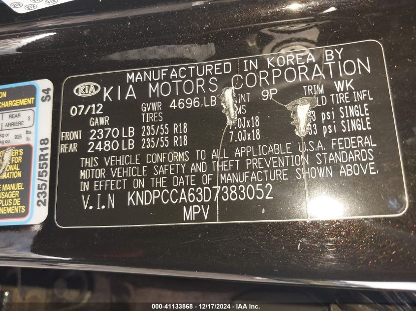 VIN KNDPCCA63D7383052 2013 KIA Sportage, SX no.9