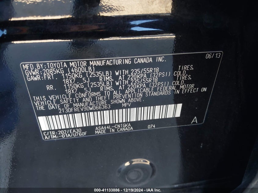 2013 TOYOTA RAV4 LIMITED - 2T3DFREV9DW066363