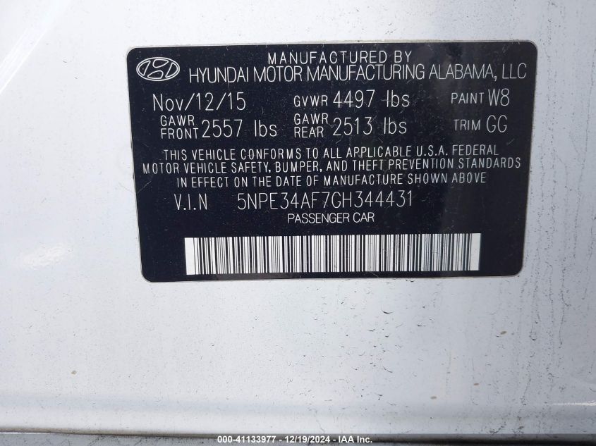 2016 HYUNDAI SONATA LIMITED - 5NPE34AF7GH344431