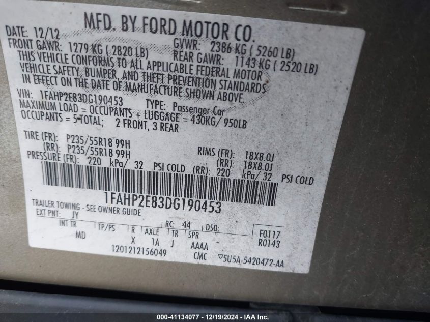 2013 FORD TAURUS SEL - 1FAHP2E83DG190453