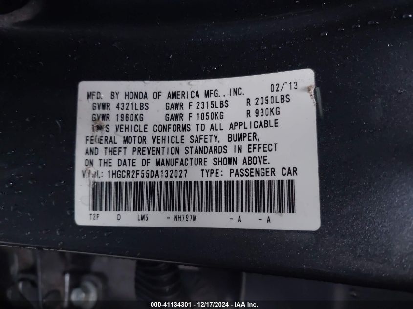 VIN 1HGCR2F55DA132027 2013 Honda Accord, Sport no.9