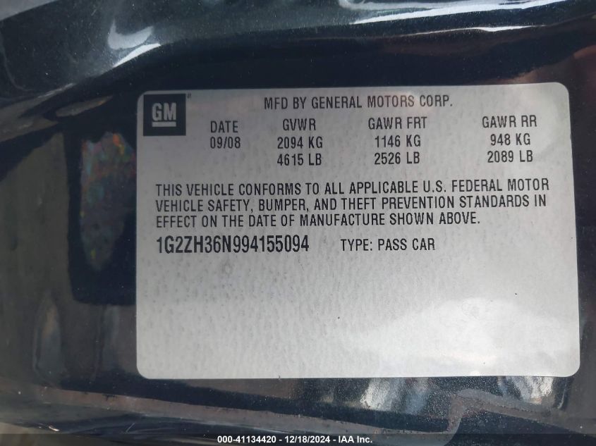 2009 PONTIAC G6 VIN: 1G2ZH36N994155094