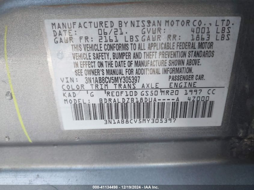 2021 NISSAN SENTRA SV - 3N1AB8CV5MY305397