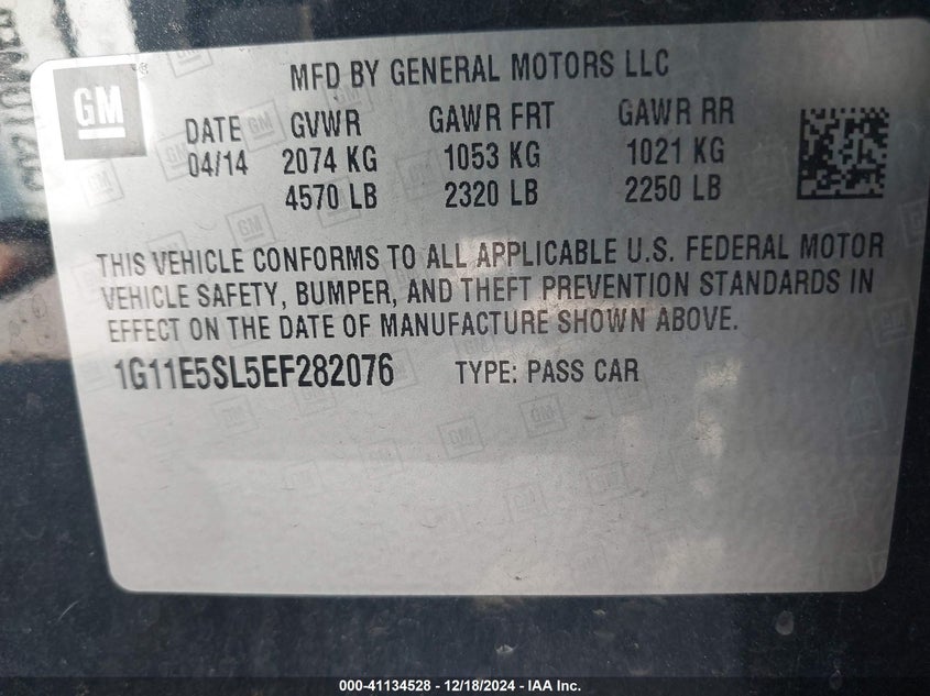 2014 CHEVROLET MALIBU VIN: 1G11E5SL5EF282076