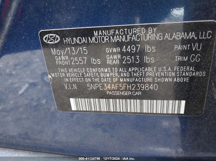 VIN 5NPE34AF5FH239840 2015 HYUNDAI SONATA no.9