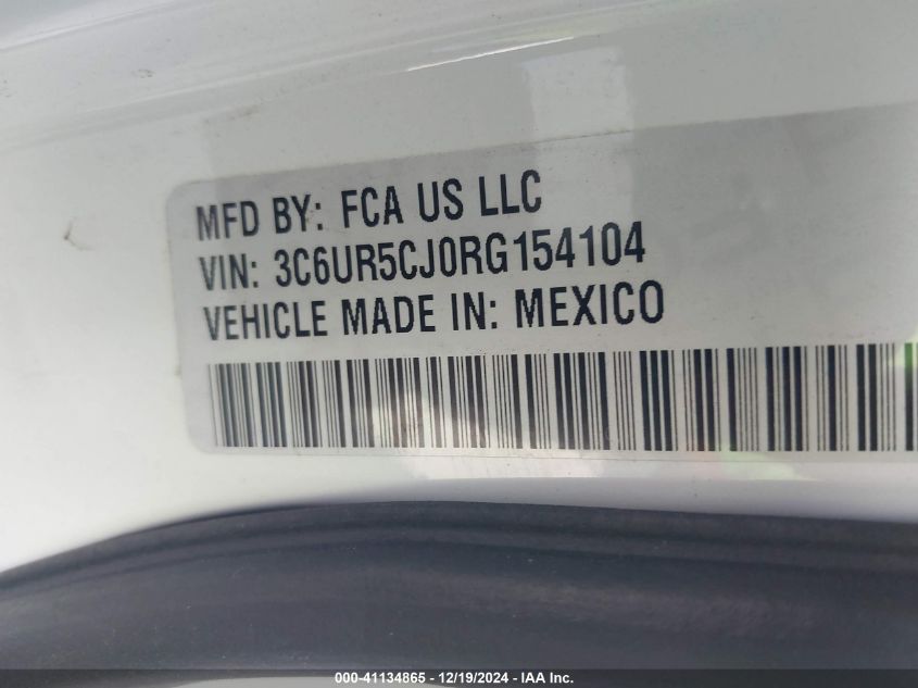 2024 Ram 2500 Tradesman 4X4 6'4 Box VIN: 3C6UR5CJ0RG154104 Lot: 41134865