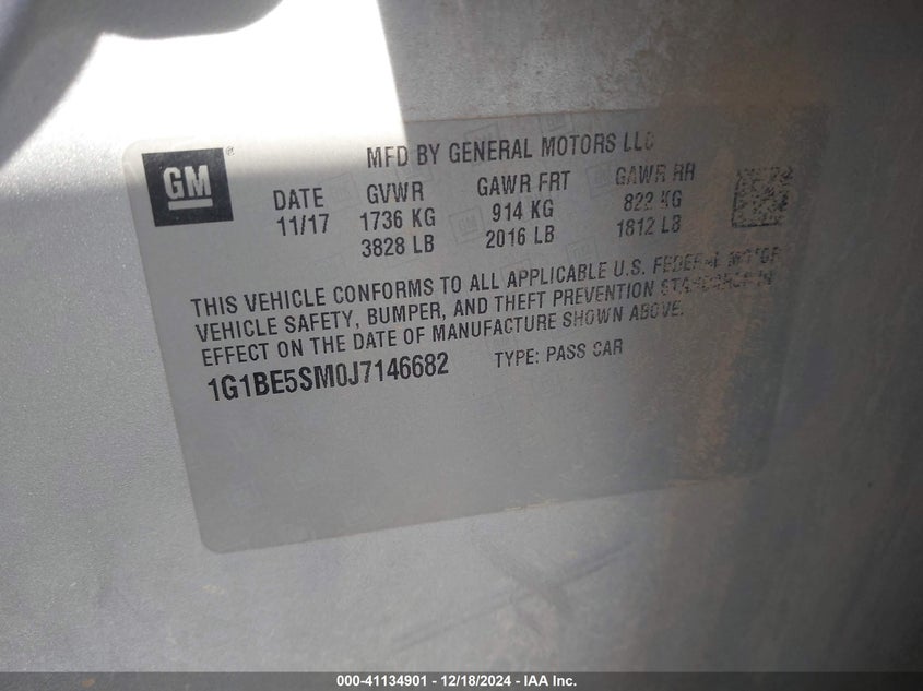 2018 CHEVROLET CRUZE VIN: 1G1BE5SM0J7146682
