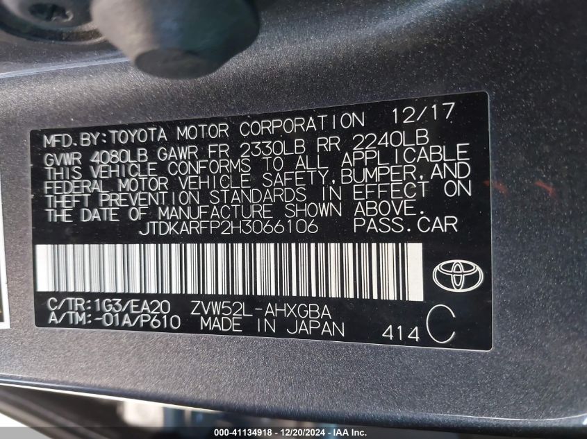 2017 TOYOTA PRIUS PRIME PREMIUM - JTDKARFP2H3066106