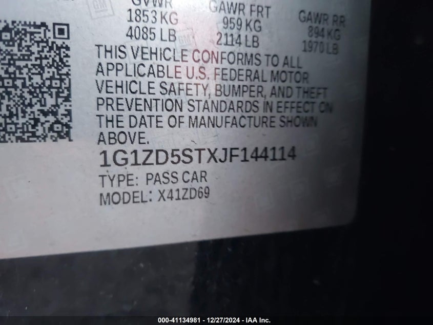 2018 CHEVROLET MALIBU LT - 1G1ZD5STXJF144114