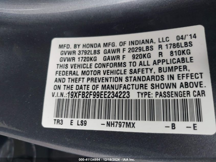 VIN 19XFB2F99EE234223 2014 Honda Civic, Ex-L no.9