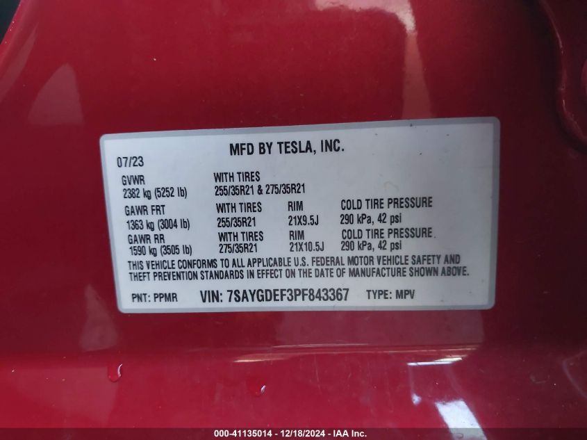 2023 TESLA MODEL Y PERFORMANCE DUAL MOTOR ALL-WHEEL DRIVE - 7SAYGDEF3PF843367